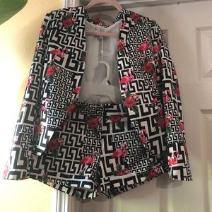 Patterned blazer and short set